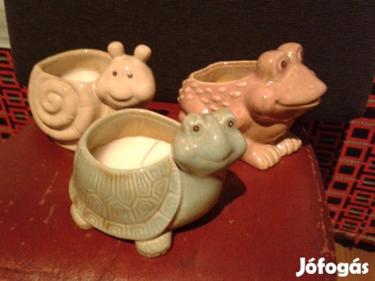 Állatos kerámia mécses béka, csiga teknősbéka mintával