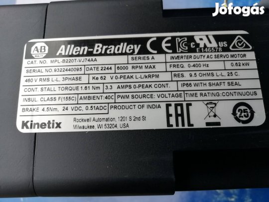 Allen Bradley szervó motor MPL-B220T-VJ74AA