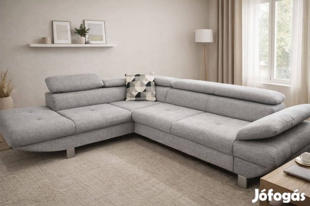 Állítható fejtámlás, ágyazható L alakú sarokkanapé