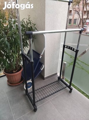 Állítható kétrészes gardrób állvány,görgős, újszerű állapotban!
