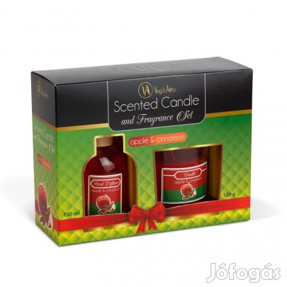 Alma & fahéj Illatgyertya és illatosító szett - 120 g + 100 ml