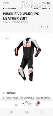 Alpinestars missile v2 1pc motoros bőrruha 