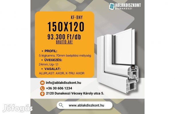 Aluplast 150x120 kf-bny hőszigetelt műanyag ablak raktárról azonnal