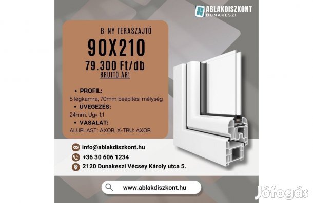 Aluplast 90x210 bukó-nyíló hőszigetelt műanyag teraszajtó raktárról