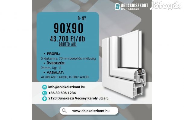 Aluplast 90x90 bukó-nyíló hőszigetelt műanyag ablak raktárról azonnal