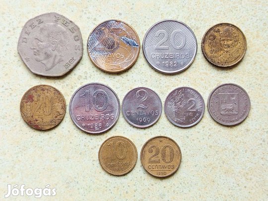 Amerika 11 db Különböző Érme Argentína Brazília Mexikó Venezuela