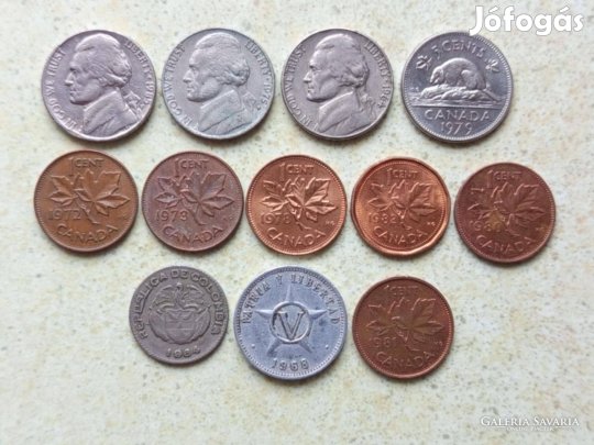 Amerika 12 db Különböző Érme USA Kanada Kolumbia Kuba 1964-1985
