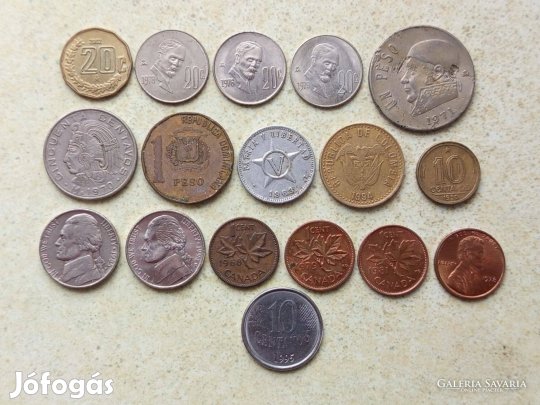 Amerika 17 db Különböző Érme Mexikó Kuba Dominika USA Kanada Stb