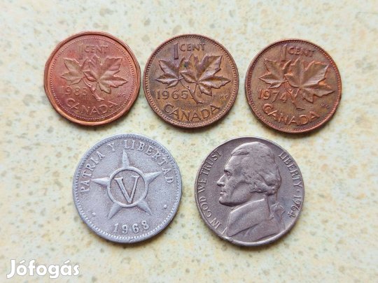 Amerika 5 db Különböző Érme USA Kanada Kuba 1964-1983
