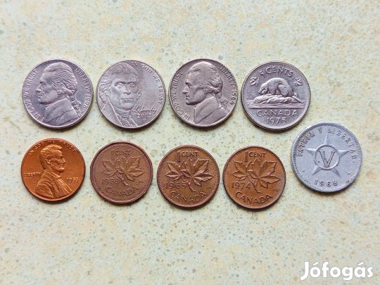 Amerika 9 db Különböző Érme USA Kanada Kuba 1964-2012