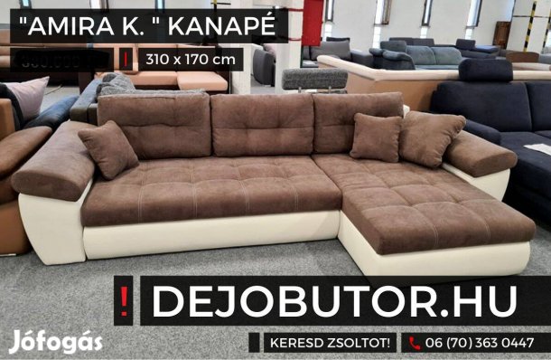 Amira mini sarok kanapé ülőgarnitúra 310x170 cm ágyazható barna