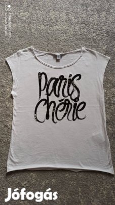 Amisu fehér fekete mintás, köves rövid ujjú póló