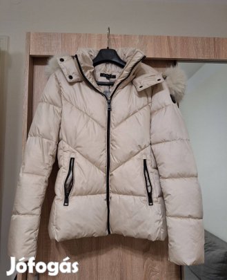 Amnesia rövid, szőrmegalléros téli kabát, bézs (M, új, címkés)