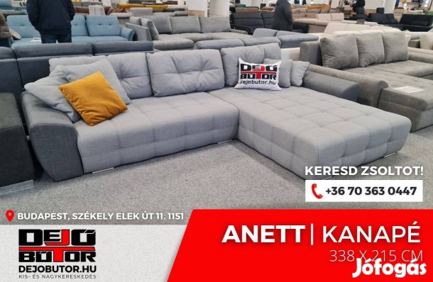 Anett sarok grey kanapé szivacsos ülőgarnitúra 338x215 cm ágyazható
