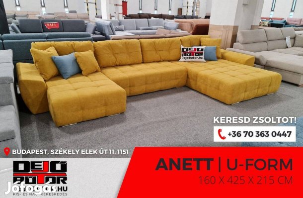 Anett sarok kanapé ülőgarnitúra 160x425x215 cm ualak mustár ágyazható