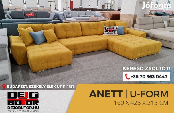 Anett ualak kanapé ülőgarnitúra 160x425x215 cm ágyazható mustár