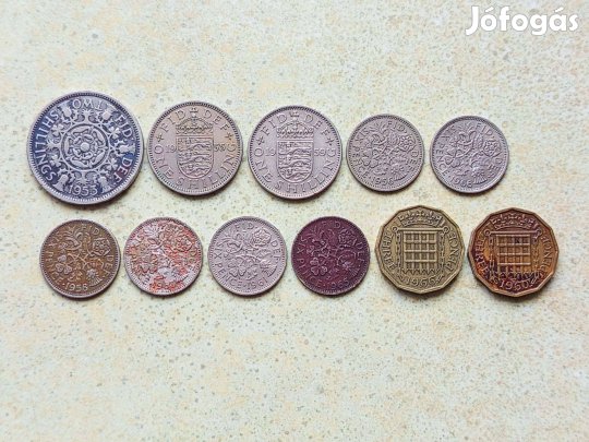 Anglia 11 db Különböző Érme 1 2 Shilling 6 3 Pence 1953-1965