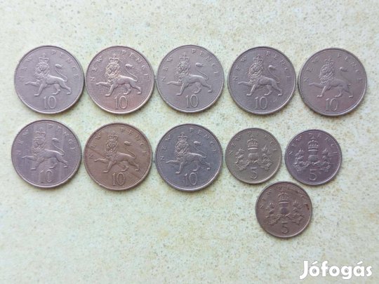 Anglia 11 db Különböző Érme 5 és 10 Pence 1968-1979