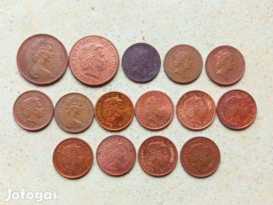 Anglia 15 db Különböző Érme 1 Penny 2 Pence 1971-2016