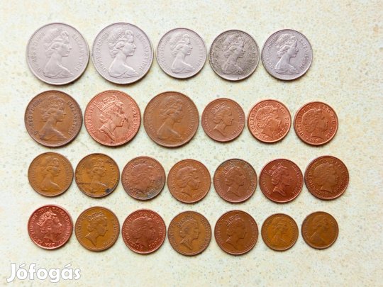Anglia 25 db Különböző Érme 1/2,1 Penny 2,5,10 Pence 1968-2017