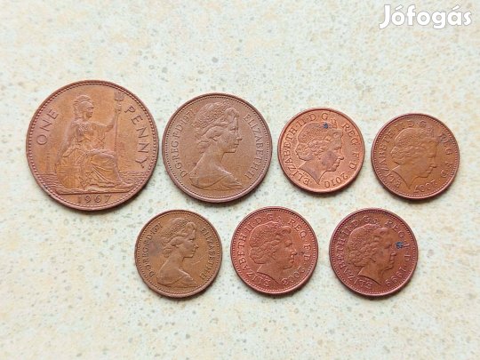 Anglia 7 db Különböző Érme 1 2 Pence 1967-2010