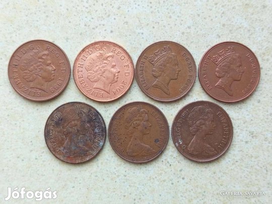 Anglia 7 db Különböző Érme 2 Pence 1971-2004