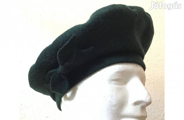 Angol, női svájci sapka, barett (sötétzöld) (kb. 56-58-as)