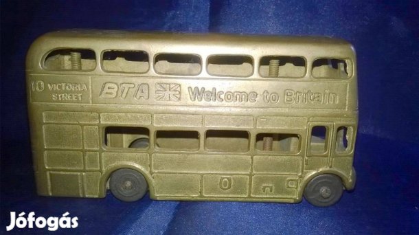 Angol emeletes réz busz makett - polcdísz
