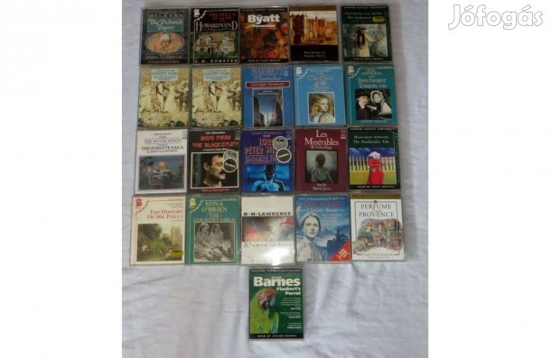 Angol nyelvű hangoskönyv regények dupla audió kazetta 21x2 db