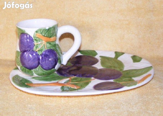 Angol porcelán gyümölcsös reggelizőszett