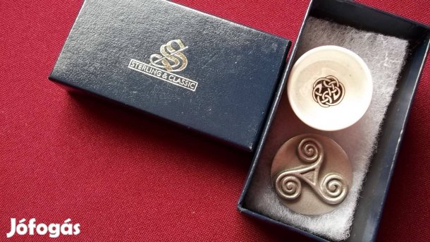 Angol porcelán mini doboz + ón kelta mintás Új !