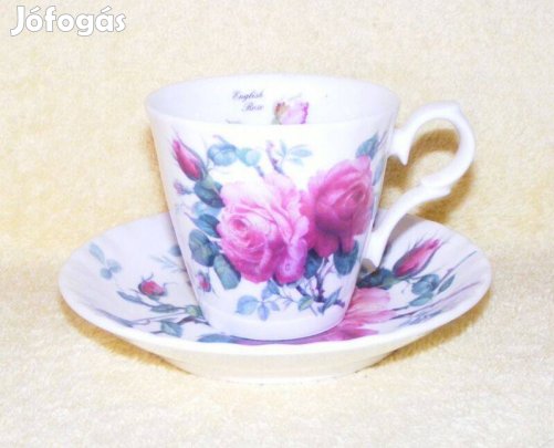 Angol porcelán rózsás csésze és alátét Roy kirkham