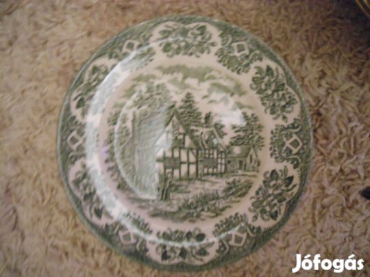 Angol zöld jelenetes kerámia hibátlan tányér akár pótlásra 990-