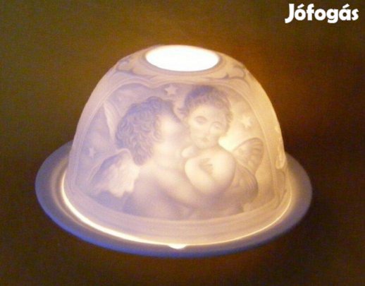 Angyalos porcelán áttetsző litofán mécsestartó