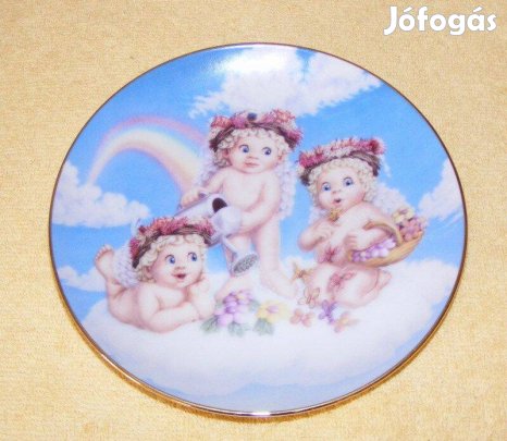 Angyalos porcelán tányér, dísztányér