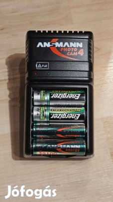 Ansmann akkumulátor elem töltő+ 4db akkuelem AA