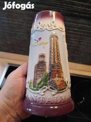 Antalya Kemer török kézzel festett porcelán korsó emlék