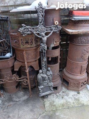 Antik 1880 Öntöttvas Falu széli kereszt 130cm feszület korpus vas