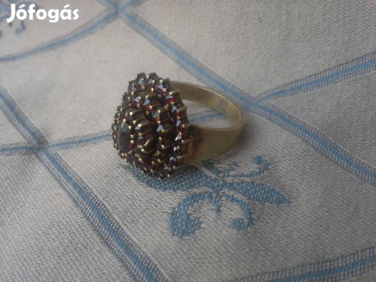 Antik 1900-es évekből tiszta ezüst aranyozott 925 gránát női gyűrű