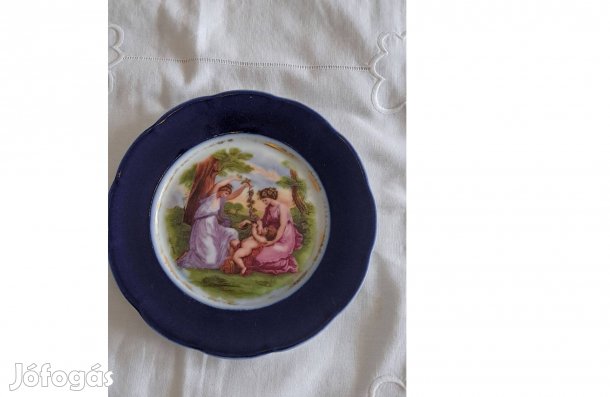 Antik Altwien kék szélű zsáner jelenetes porcelán