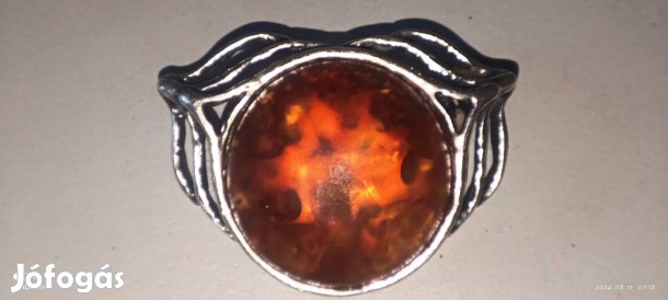 Antik Art Deco ezüst jelzett melltű borostyánnal. Utánvét