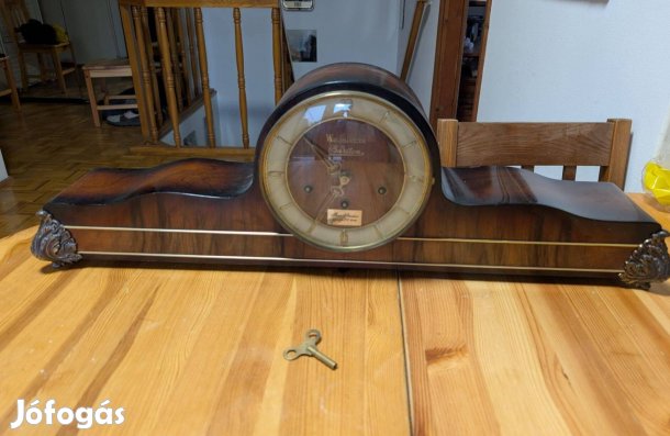 Antik Bariton kandalló óra, működő, negyedütős, westminsteri