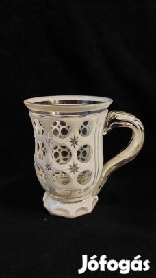 Antik Biedermeier fehér többrétegű üveg pohár füllel