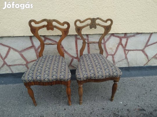 Antik Biedermeier párnázott Szék pár Retro favázas puha ülőrész 2db