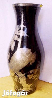 Antik Bohemia ezüst festésű váza sassal, és virágos motívumokkal