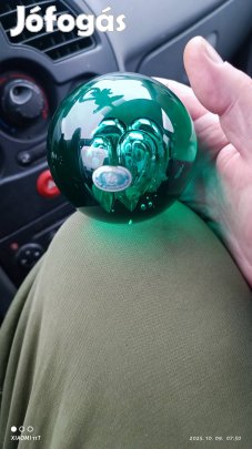 Antik Bohemian zöld tömör üveg levélnehezék gömb, ritka gyűjtői.  