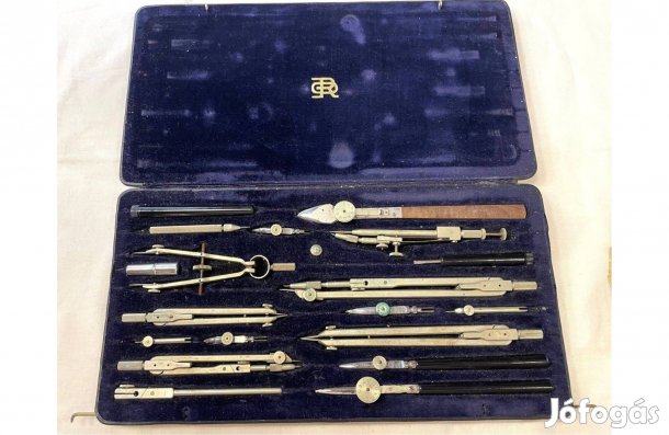 Antik E.O. Richter & Co. Kopernikus XI. régi műszaki körzőkészlet