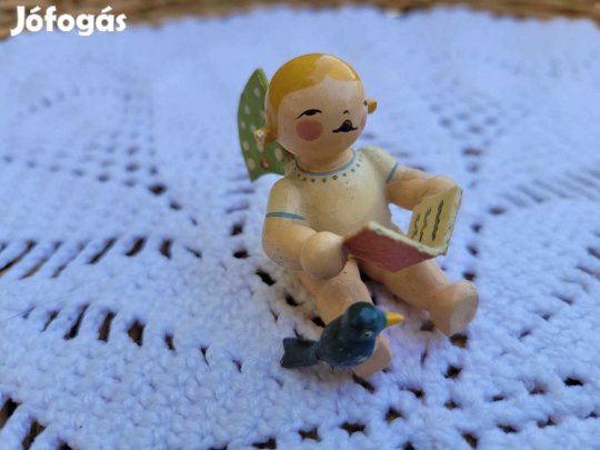 Antik Erzgebirge fa miniatűr angyal madárkával