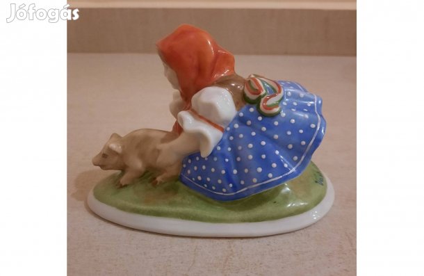 Antik Herendi porcelán malaclopó, malacfogó lány figura