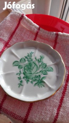 Antik Herendi porcelán zöld rózsa kis tálka 10cm